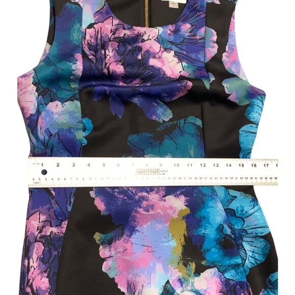 Calvin Klein Womens Dress Sz 10 Scuba Feel Black Blue Purple Sheath Knee Length - Picture 8 of 14